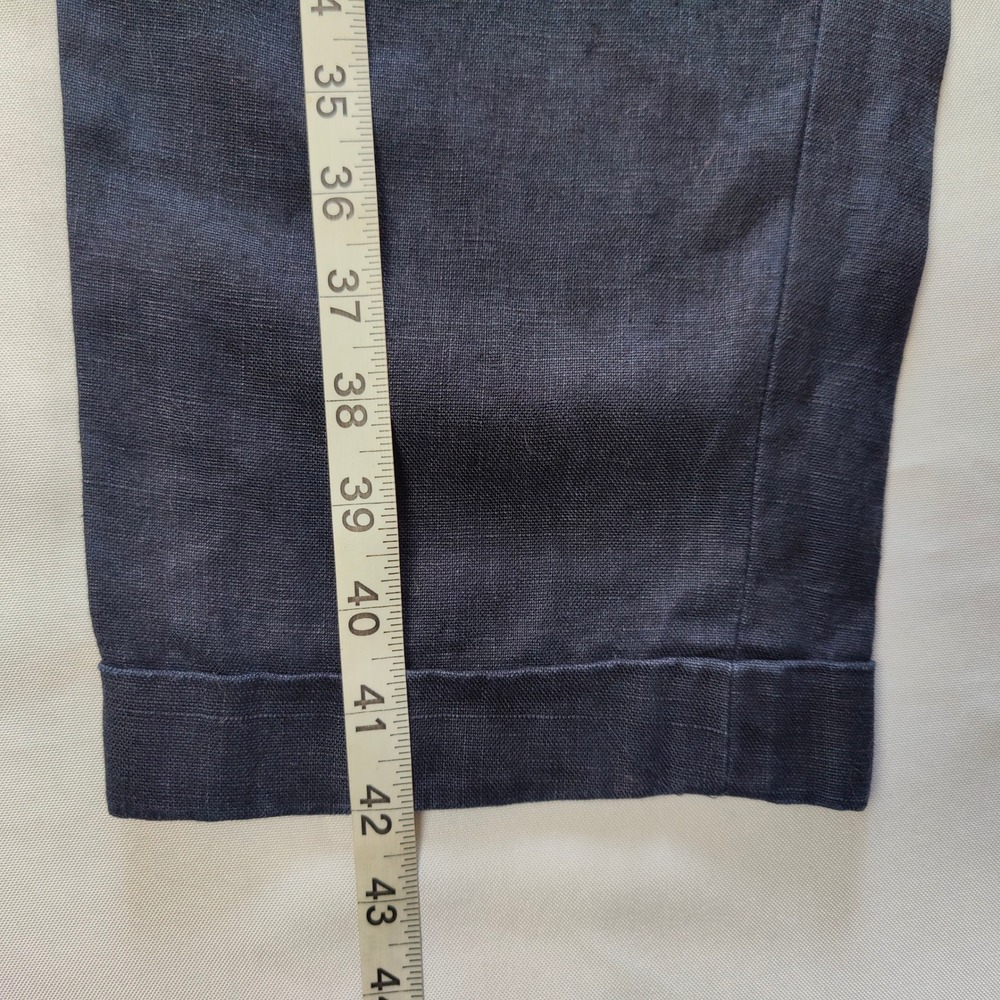 Vintage 90s 100% Linen Trousers High Waisted Balloon Navy Pleated 10 Minimalist - Picture 9 of 10
